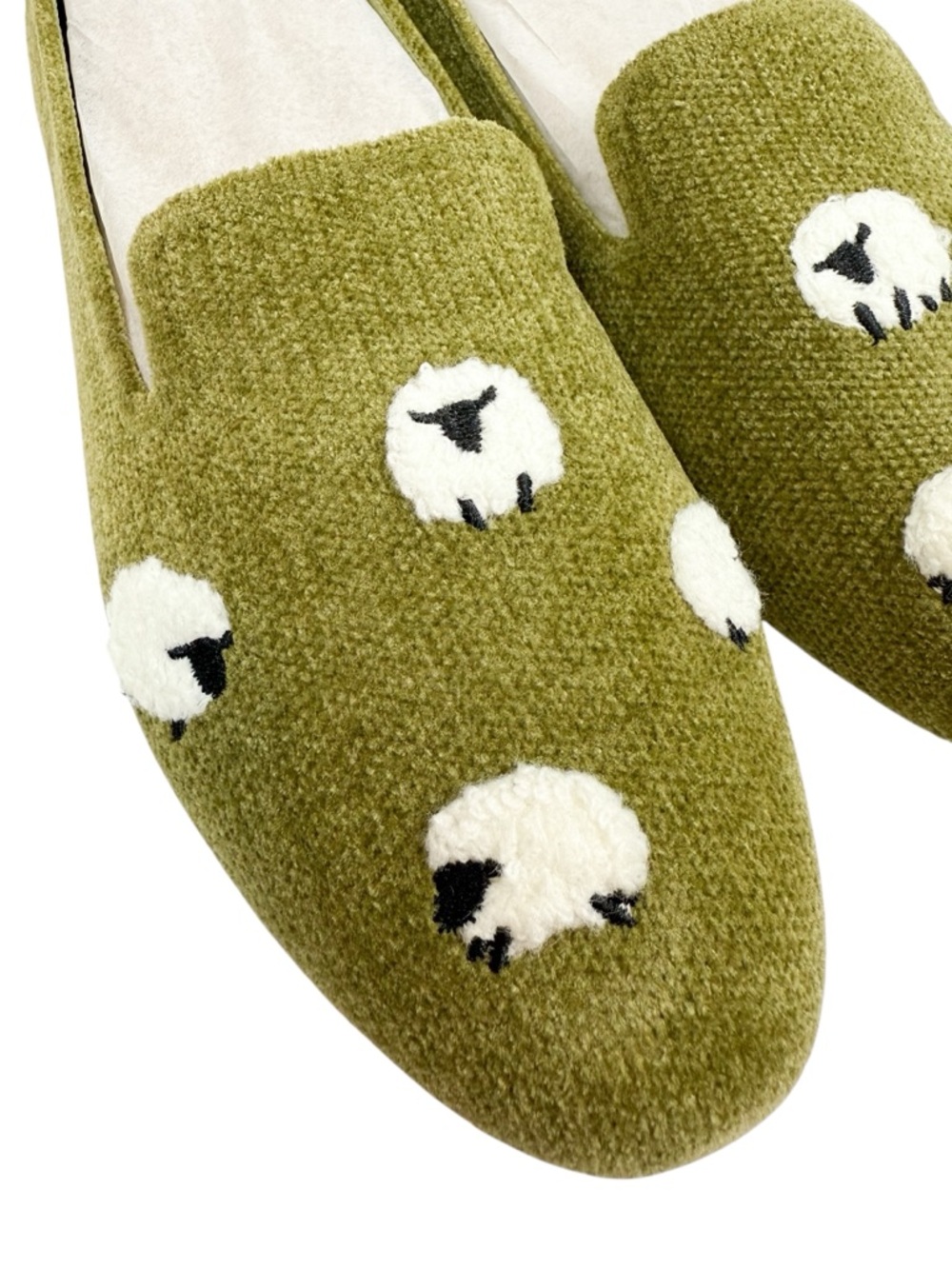 NEW Vivaia Audrey Round Toe Embroidered Loafer Olive Drab Blacknose Sheep Size 8 - Picture 7 of 12
